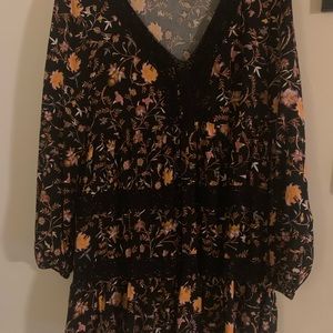 Xhilaration Black Floral Long sleeve mini dress